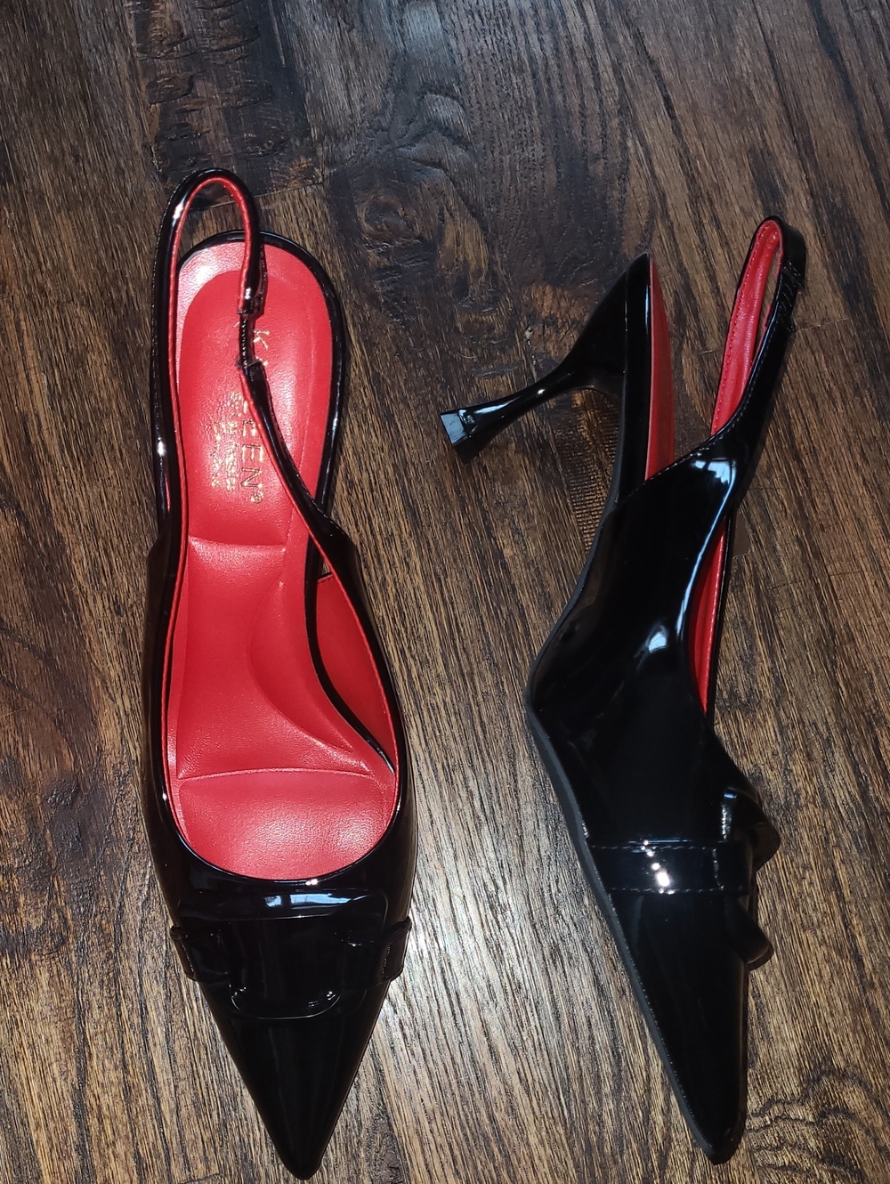 KAYLEEN LOS ANGELES Black Patent Slingback Pumps with Red Insole